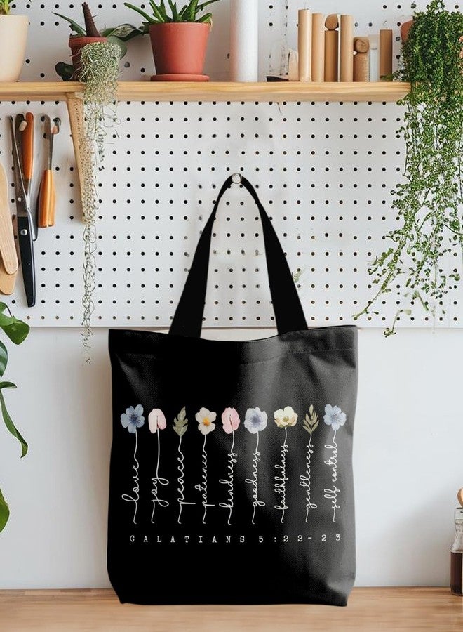 Supwhd Black Bible Bags for Women, Christian Tote Bag, Fruit of the Spirit Galatians 5:22-23, Gifts for Christian Women, Bible Verse Christian Canvas Tote Bags for Woman - Image 3