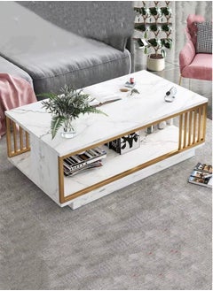 Kutis 1-Piece Modern Design Multipurpose Rectangular Coffee Table Strong Steel Frame Wood Top Center Table Large Storage Shelves Table for Living Room Home Office 120x60x40 cm  - Image 1