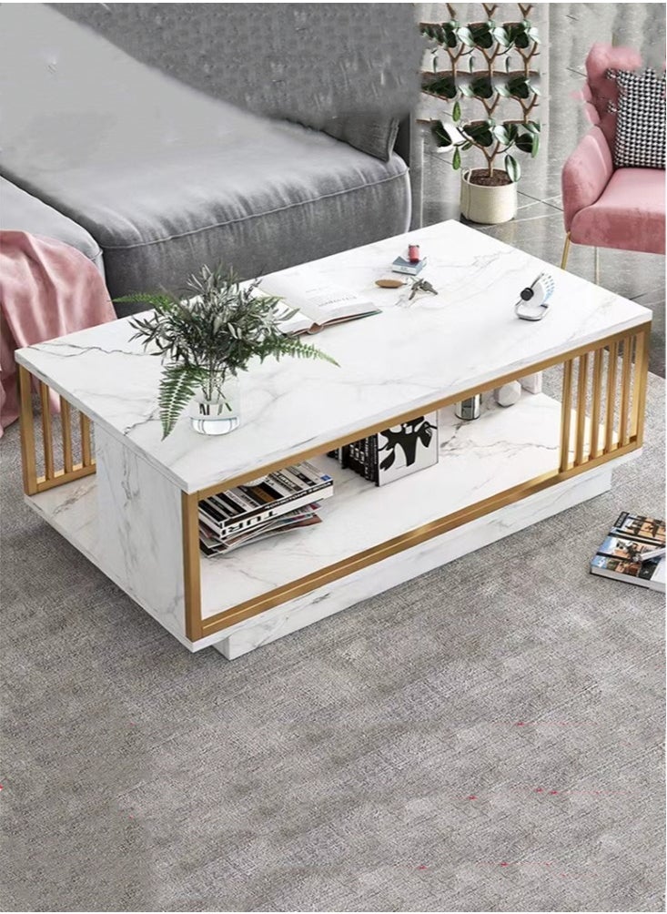 Kutis - 1-Piece Modern Design Multipurpose Rectangular Coffee Table Strong Steel Frame Wood Top Center Table Large Storage Shelves Table for Living Room Home Office 120x60x40 cm - Image 1