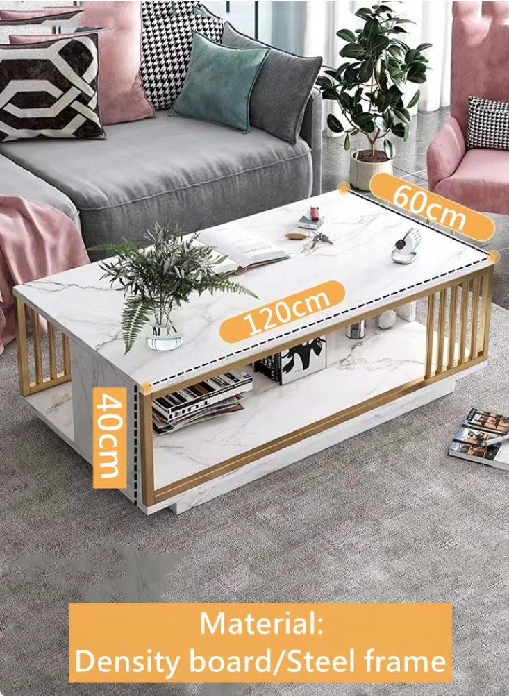 Kutis - 1-Piece Modern Design Multipurpose Rectangular Coffee Table Strong Steel Frame Wood Top Center Table Large Storage Shelves Table for Living Room Home Office 120x60x40 cm - Image 1