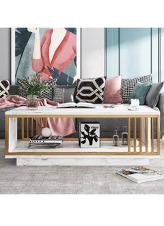 Kutis 1-Piece Modern Design Multipurpose Rectangular Coffee Table Strong Steel Frame Wood Top Center Table Large Storage Shelves Table for Living Room Home Office 120x60x40 cm  - Image 2