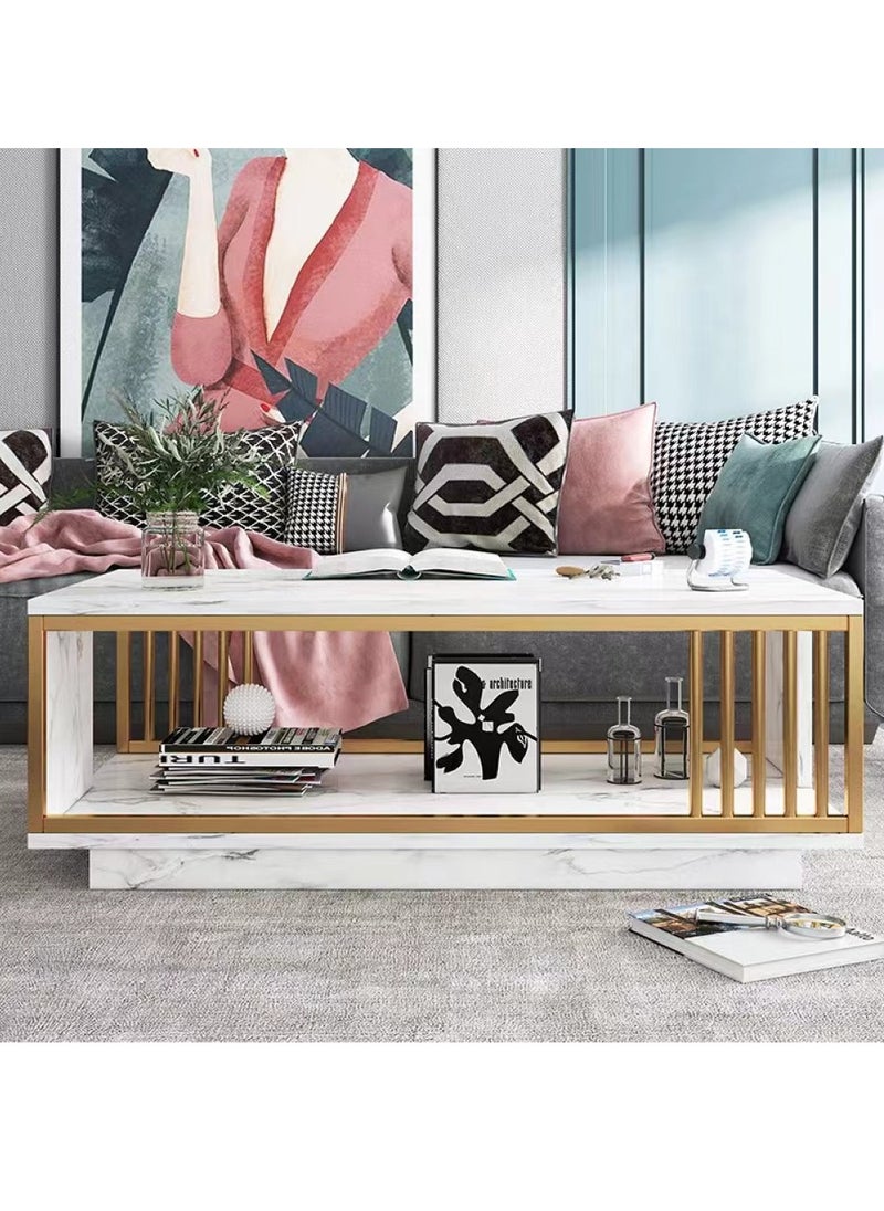 Kutis - 1-Piece Modern Design Multipurpose Rectangular Coffee Table Strong Steel Frame Wood Top Center Table Large Storage Shelves Table for Living Room Home Office 120x60x40 cm - Image 1