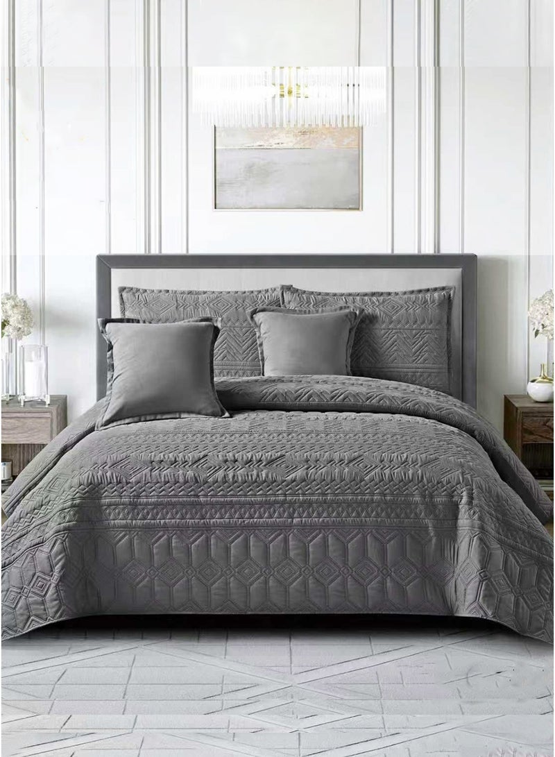 Miral Plain Compressed Double Bedspread Set – 6 Pieces – Quilted Duvet 220×240 cm with Fitted Sheet 200×200×30 cm - Image 2