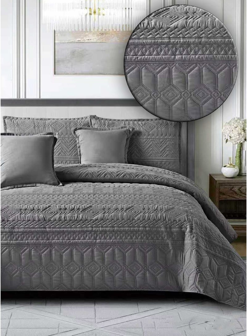 Miral Plain Compressed Double Bedspread Set – 6 Pieces – Quilted Duvet 220×240 cm with Fitted Sheet 200×200×30 cm - Image 3