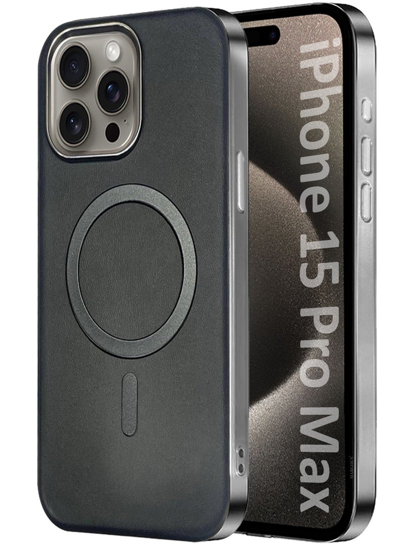 CATANES PU Leather Case for Apple iPhone 15 Pro Max Compatible with Magsafe, Shockproof Drop Proof Protective Slim Case Classic Black - Image 1