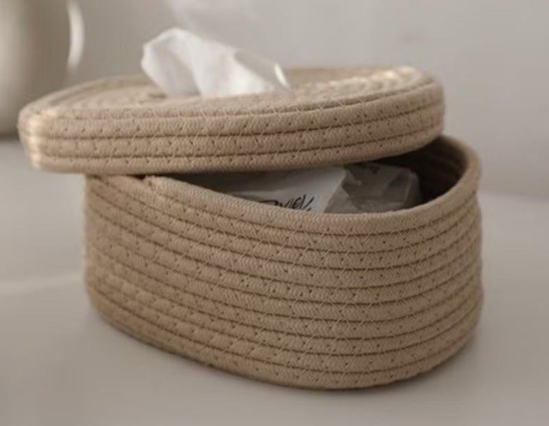 Khaki Cotton Rope Woven Tissue Box Cover, Nordic Minimalist Decorative Holder - Image 2