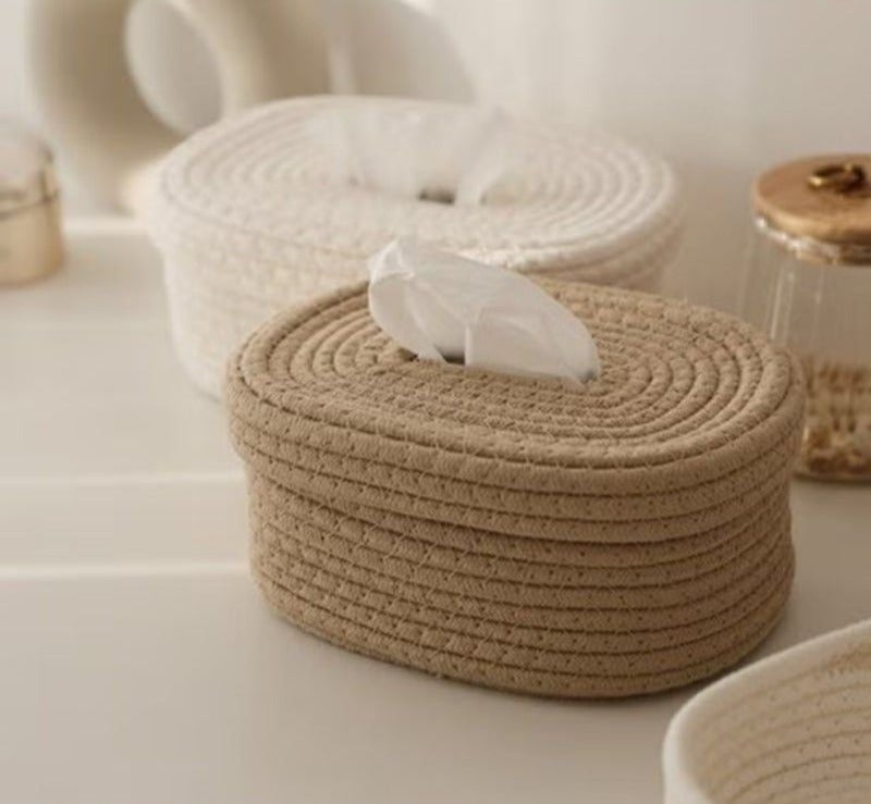 Khaki Cotton Rope Woven Tissue Box Cover, Nordic Minimalist Decorative Holder - Image 3