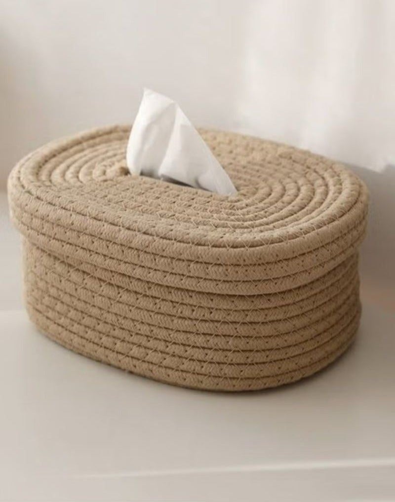 Khaki Cotton Rope Woven Tissue Box Cover, Nordic Minimalist Decorative Holder - Image 4
