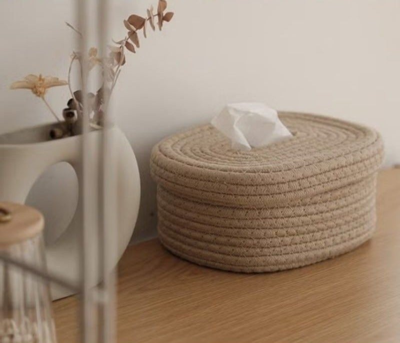 Khaki Cotton Rope Woven Tissue Box Cover, Nordic Minimalist Decorative Holder - Image 5