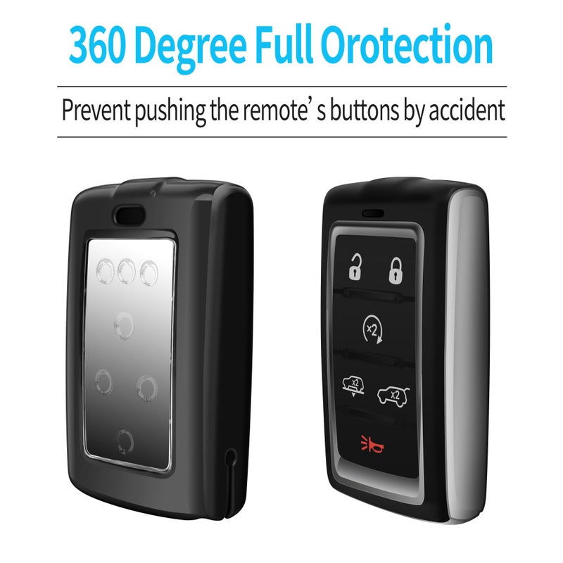 Autophone Compatible with Jeep Key Fob Cover with Keychain Fit for 2021-2025 Grand Cherokee L Grand Wagoneer L Wagoneer Grand Cherokee L 5-6 Buttons (Black) - Image 4