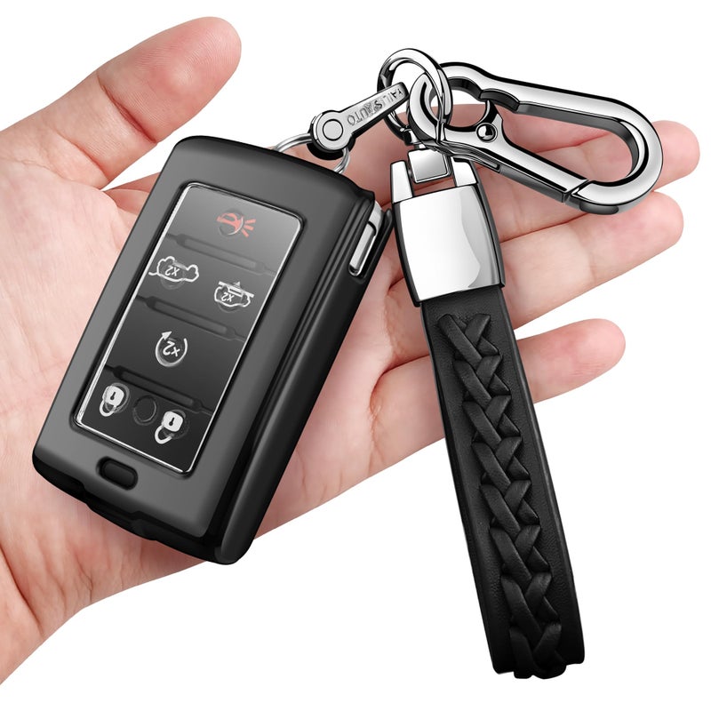 Autophone Compatible with Jeep Key Fob Cover with Keychain Fit for 2021-2025 Grand Cherokee L Grand Wagoneer L Wagoneer Grand Cherokee L 5-6 Buttons (Black) - Image 1