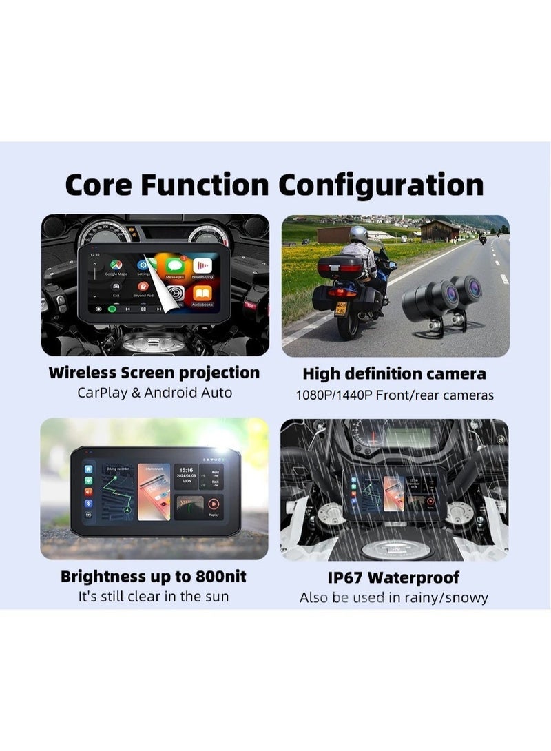 M6 1080P+1080P Wireless CarPlay Android Auto 6.25 Inch Portable Motorcycle Camera GPS Navigation TPMS Tire Pressure Monitoring - Image 2