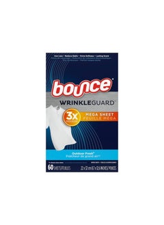 Bounce Bounce Wrinkle Guard Mega Dryer Sheets, Outdoor Fresh 60 Count 