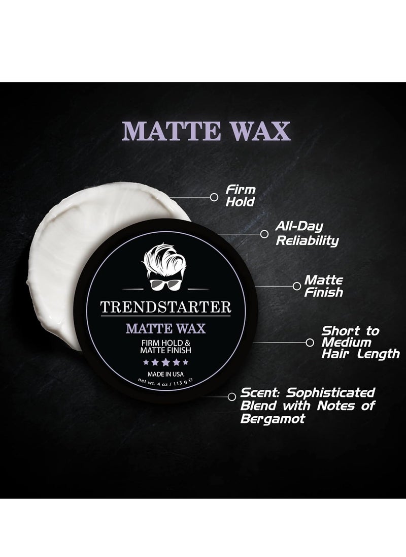 TRENDstarter - TRENDSTARTER - MATTE WAX (4oz) - Firm Hold - Matte Finish - Fiber Pomade - Premium Water Based All-Day Hold Hair Styling Pomade – Flake-Free Styling Wax for All Hair Types - Image 1