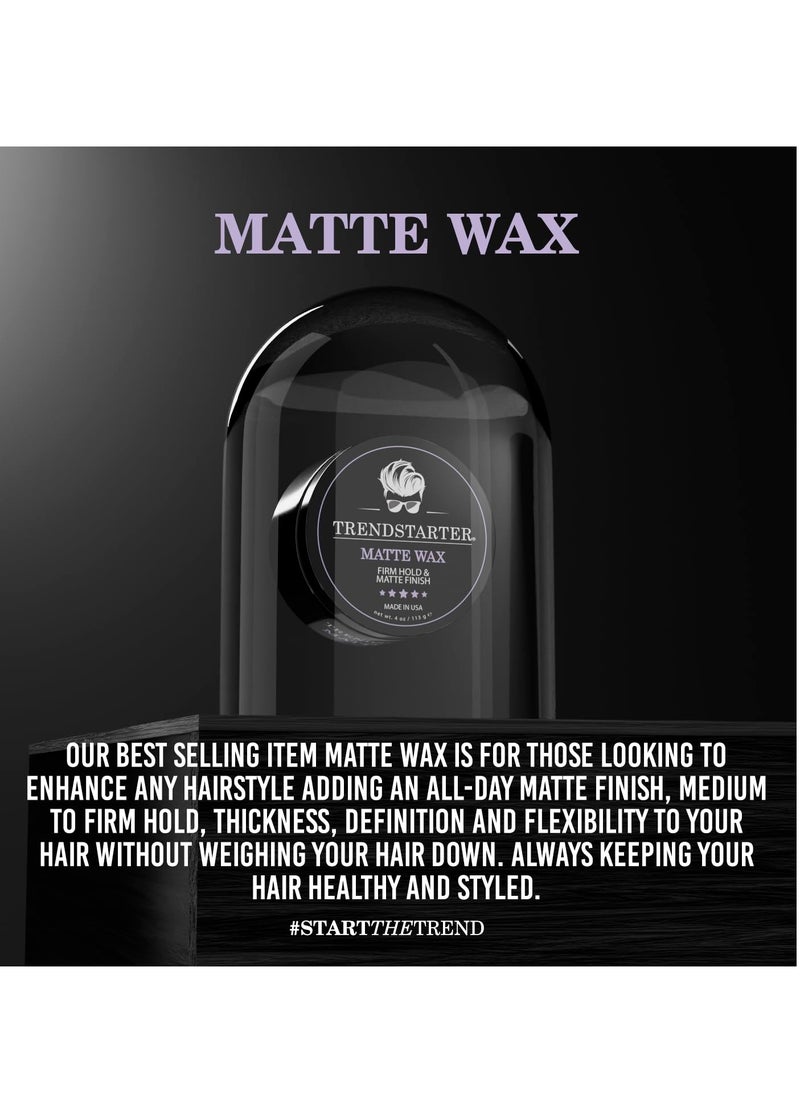 TRENDstarter - TRENDSTARTER - MATTE WAX (4oz) - Firm Hold - Matte Finish - Fiber Pomade - Premium Water Based All-Day Hold Hair Styling Pomade – Flake-Free Styling Wax for All Hair Types - Image 1