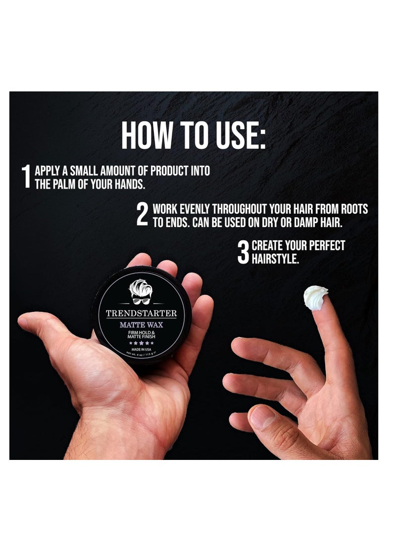 TRENDstarter - TRENDSTARTER - MATTE WAX (4oz) - Firm Hold - Matte Finish - Fiber Pomade - Premium Water Based All-Day Hold Hair Styling Pomade – Flake-Free Styling Wax for All Hair Types - Image 1