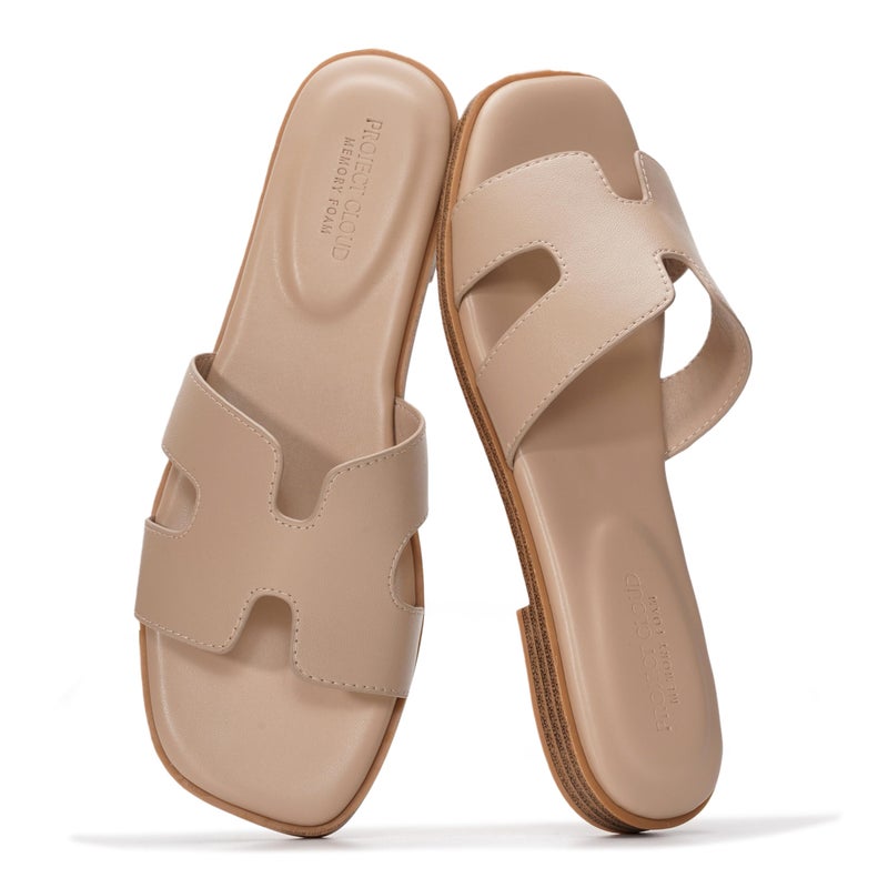 Project Cloud 100% Genuine Leather Sandals for Women 2026 - Fashion Flat Womens Sandals with Memory Foam Insole Slides Sandals Women Footwear - Mules Women's Sandals (Jannel, TAUPELEA,7.5M) - Image 1