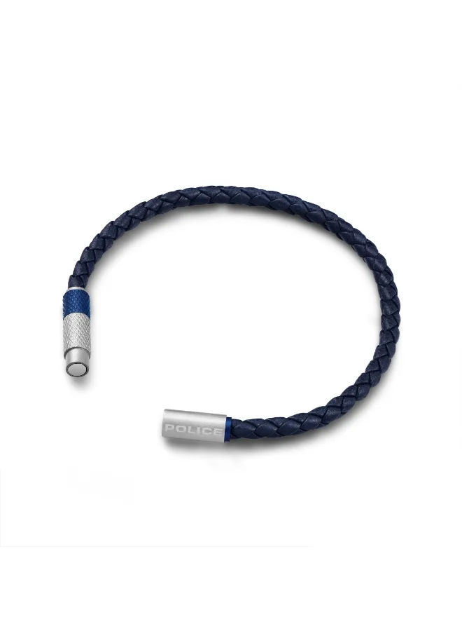 بوليس Tube Silver Hardware with Navy Leather Bracelet L