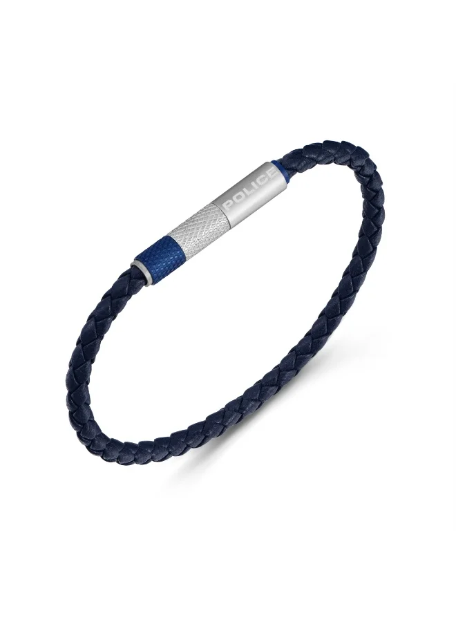بوليس Tube Silver Hardware with Navy Leather Bracelet L