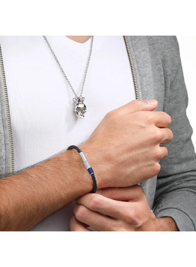 POLICE Tube Silver Hardware with Navy Leather Bracelet L