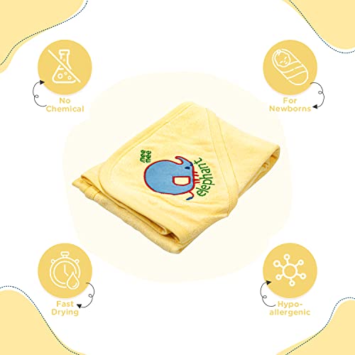 Mee Mee Bamboo Cotton Premium Baby Washcloth | Soft, Absorbent, Reusable Towels for Newborns, Kids, and Infants - Hooded, Washable - Pack of 1, Yellow 80X80 CM - Image 3