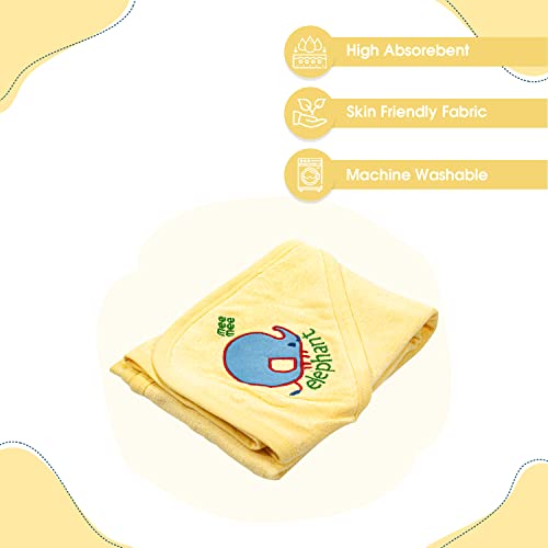 Mee Mee Bamboo Cotton Premium Baby Washcloth | Soft, Absorbent, Reusable Towels for Newborns, Kids, and Infants - Hooded, Washable - Pack of 1, Yellow 80X80 CM - Image 2