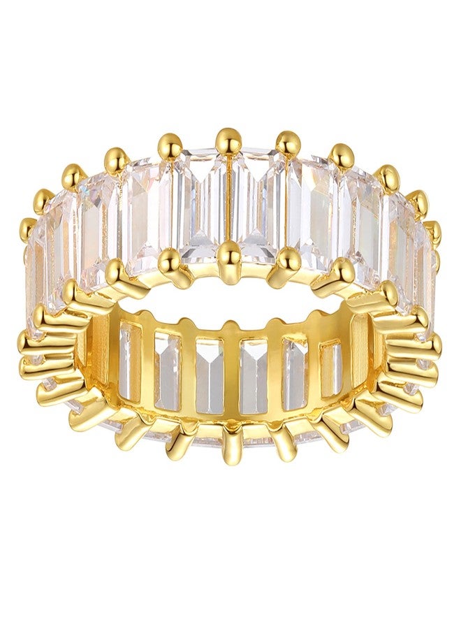 Nossa Transparent CZ Baguette Eternity Band(5 Carat) | Gold Stackable Rings Chunky Statement Wedding Ring for Her Size 7 - Image 1