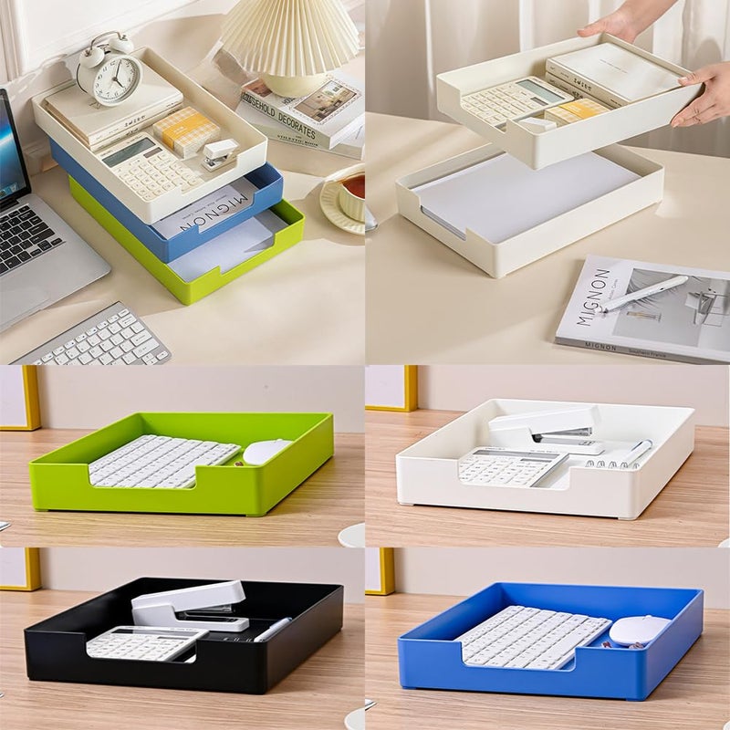 RHONZHAO Letter-Size Tray, Desk Drawer Organizer, A4 Plastic Paper Tray, Stackable Plastic Paper Holder File Organizer for Office, School, Home Storage (Black) - Image 4