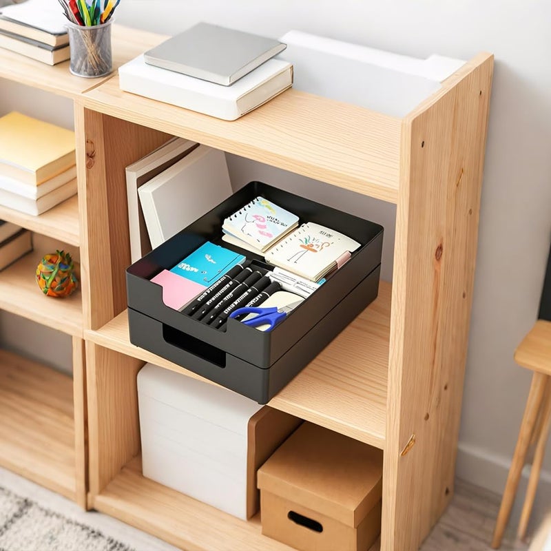 RHONZHAO Letter-Size Tray, Desk Drawer Organizer, A4 Plastic Paper Tray, Stackable Plastic Paper Holder File Organizer for Office, School, Home Storage (Black) - Image 5
