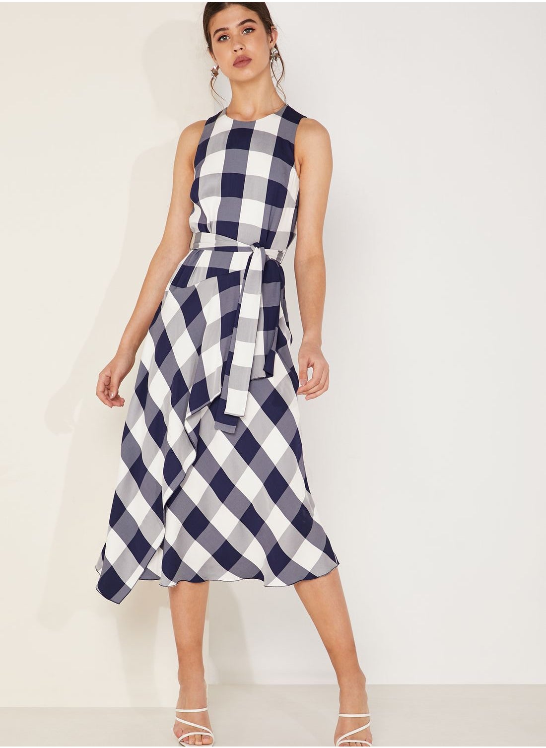 Buy Karen Millen Prints Checked Belted Midi Dress for Women in Oman