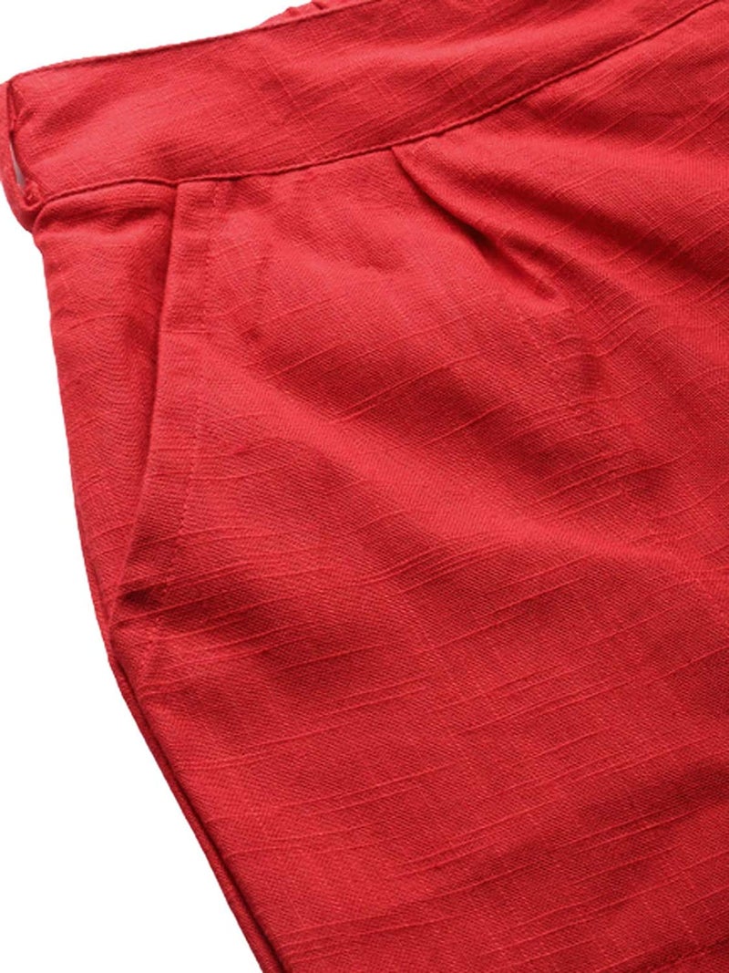 Yash Gallery Women's Solid Cotton Slub Ankle Length Trouser Pant (Red, L) | Fit Type: Regular Fit Mid Rise - Image 5