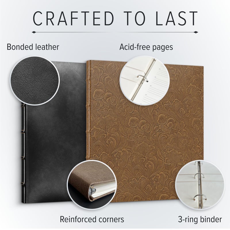 Gallery Leather Photo Album 4x6 Pictures with Slip-In Pockets & Writing Space â€“ Holds up to 120 Photos, Ring Bound, Made in USA â€“ Freeport Ivory - 11.75" x 10.5" - Image 4