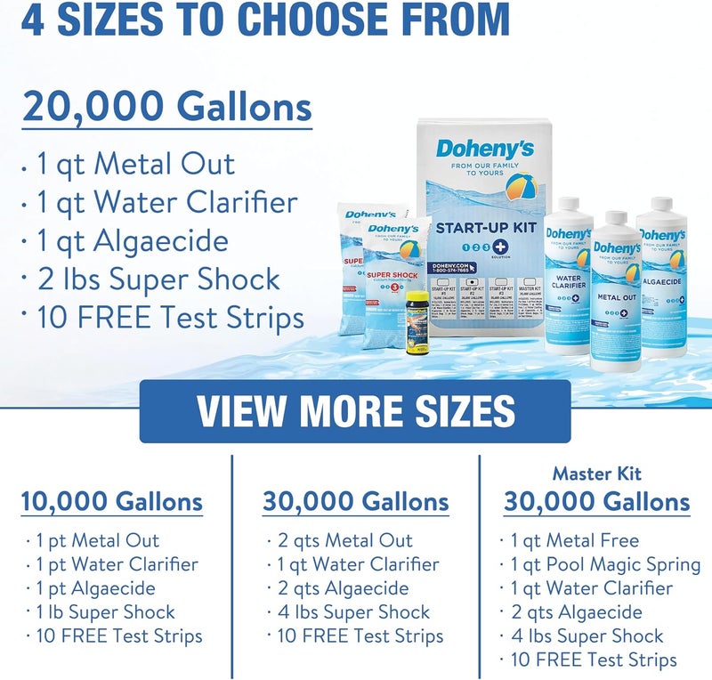 Dohenys Ultimate Pool Opening Start-Up Kit | Includes Metal Out, Algae Control, Clarifier & Super Shock | Prevents Stains, Rust & Scale | Free 10-Pack Test Strips | Pro-Grade Pool Chemicals - Image 5