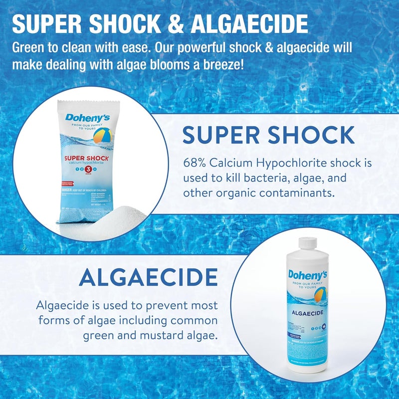 Dohenys Ultimate Pool Opening Start-Up Kit | Includes Metal Out, Algae Control, Clarifier & Super Shock | Prevents Stains, Rust & Scale | Free 10-Pack Test Strips | Pro-Grade Pool Chemicals - Image 3