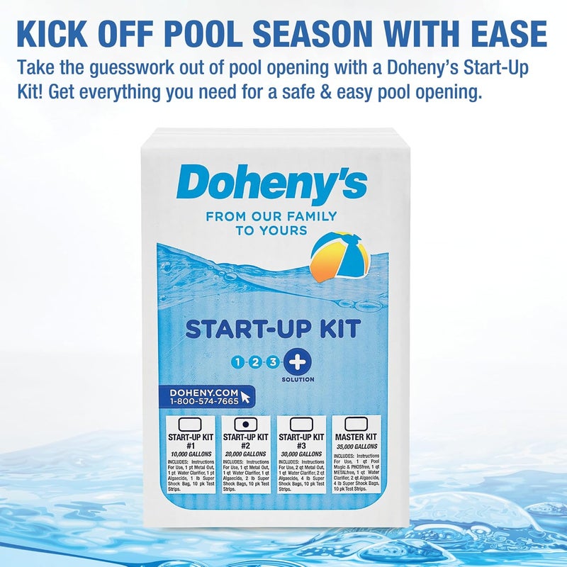 Dohenys Ultimate Pool Opening Start-Up Kit | Includes Metal Out, Algae Control, Clarifier & Super Shock | Prevents Stains, Rust & Scale | Free 10-Pack Test Strips | Pro-Grade Pool Chemicals - Image 2