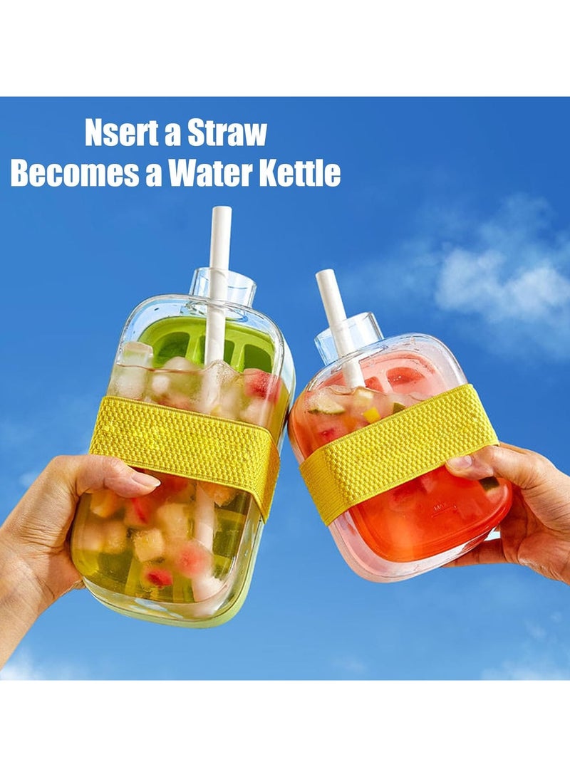 YQbest Ice Cube Bottle, 2 in 1 Touch-Free Ice Cube Tray Water Bottle, Press-to-Release Ice Tray - Easy-Release, Complete with A Built-In Straw, Perfect for Travel (White,500ml) - Image 2