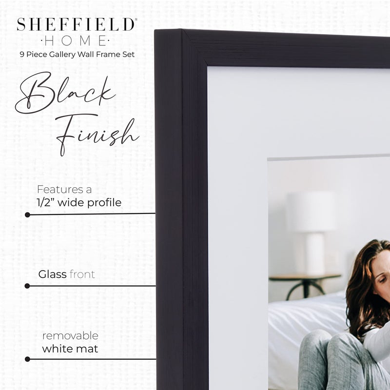 Sheffield Home 9 Piece Gallery Wall Frame Set, 11x14 in. matted to 8x10 in. (Matte Black) - Image 4