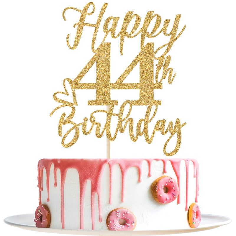 Yotawebery Happy 44th Birthday Cake Topper  44th Birthday Decorations  Cheers to 44 Years  Hello 44  44th Happy Birthday Party Supplies Gold Glitter - Image 1