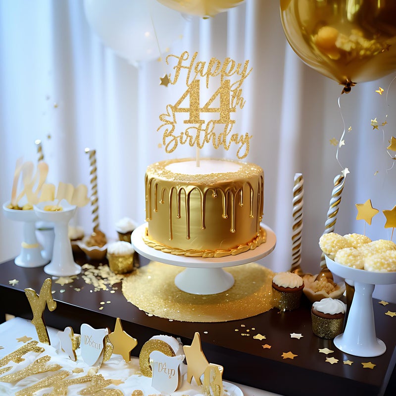 Yotawebery Happy 44th Birthday Cake Topper  44th Birthday Decorations  Cheers to 44 Years  Hello 44  44th Happy Birthday Party Supplies Gold Glitter - Image 5