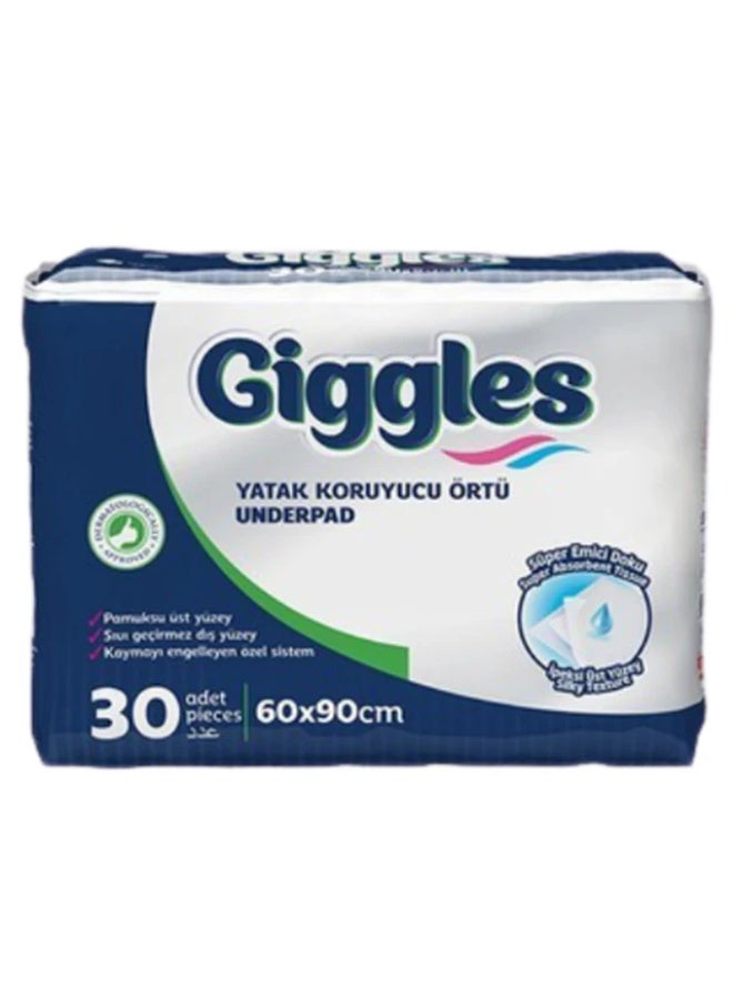 جيجلز فوط صحية للاستخدام مرة واحدة من جيجلز، 60×90 سم - 30 قطعة | واقي مرتبة | فوطة صحية لسلس البول | مقاومة للماء وعالية الامتصاص