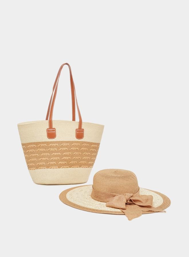 Styli Textured Bag and Ribbon Accent Hat Set - Image 1