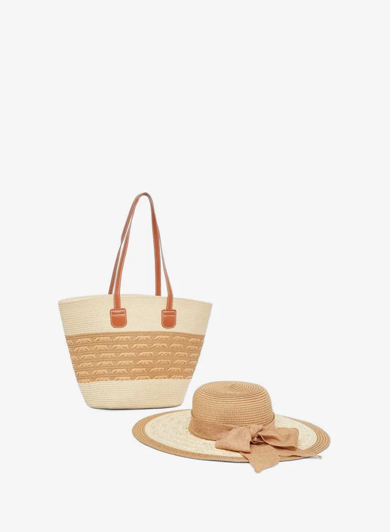 Styli Styli Textured Bag and Ribbon Accent Hat Set