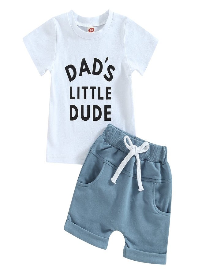 Amnnchya Daddys Boy Baby Clothes Dad's Little Dude Short Sleeve Shirts and Drawstring Shorts Toddler Summer Cute Outfit (dads White,0-6 Months) - Image 1