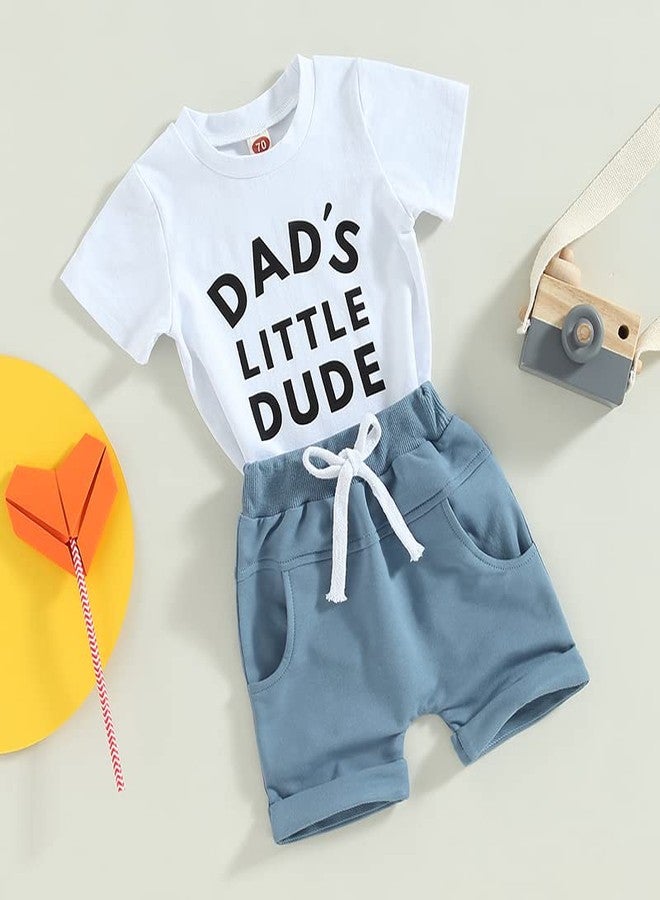 Amnnchya Daddys Boy Baby Clothes Dad's Little Dude Short Sleeve Shirts and Drawstring Shorts Toddler Summer Cute Outfit (dads White,0-6 Months) - Image 2