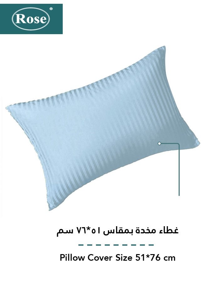 Rose Luxurious Hotel Stripe Fitted Sheet with Deep Pockets and Pillow Case, Bed Sheet 2-Pieces Set, Soft & Silky Microfiber Breathable and Cooling, Extra Twin Size 120x200+35 cm, Light Blue - Image 3