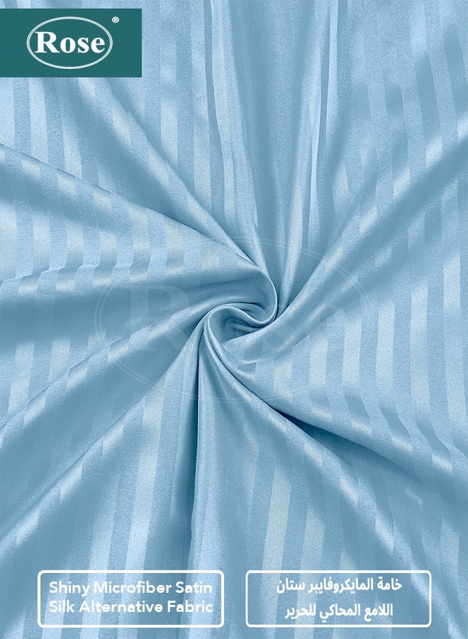 Rose Luxurious Hotel Stripe Fitted Sheet with Deep Pockets and Pillow Case, Bed Sheet 2-Pieces Set, Soft & Silky Microfiber Breathable and Cooling, Extra Twin Size 120x200+35 cm, Light Blue - Image 4