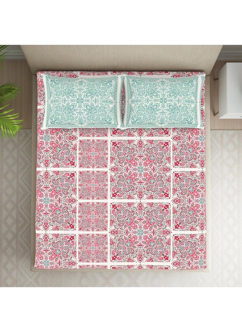 SPACES SPACES 100% Cotton Double Bedsheet with 2 Pillow Covers (Size 88 x 100 inch) | 132 TC Bed Sheet for Double Bed | Breathable Pure Cotton Queen Size Bedsheet | BOLDBOHO | Ornate Dark Orange  - Image 3