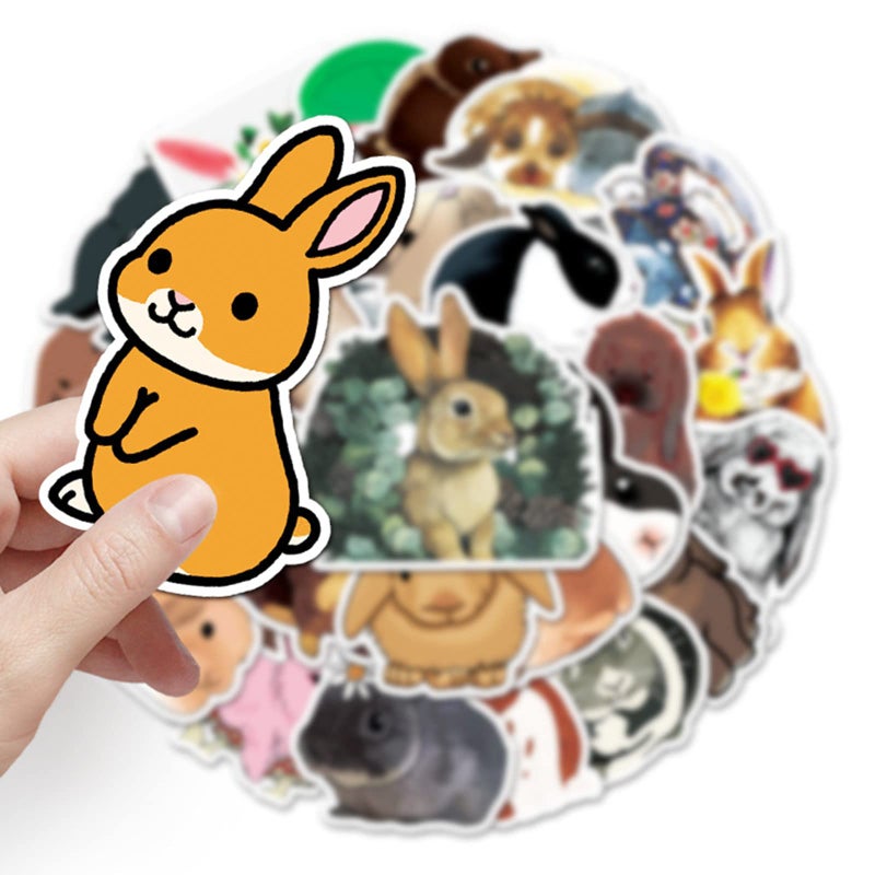 Cute 50 PCS Cartoon Rabbit Stickers Bunny Decals Waterproof Vinyl Assorted Colorful Pack for Kids Teens DIY SkateboardWater BottlePhone CaseCups