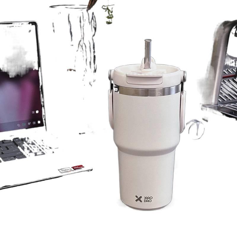 كوب قهوة للسفر بغطاء بشفاط ومناسب لحامل الأكواب من ستانلس ستيل، 600 ml، مناسب للتنقل مع غطاء بقشة من الستانلس ستيل للمدرسة للهدايا - Image 1