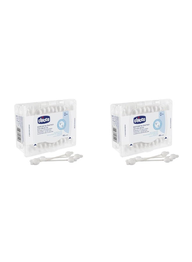 Chicco Cotton Buds 60 Pcs (with Ear Drum Protection,White) (Pack of 2) - Image 1